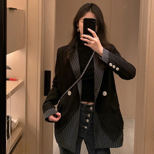 Design Sense Fried Street Black Suit Jacket Korean Style Loose British Style Small Suit-Jackets-Zishirts