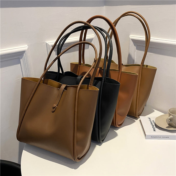 Casual Large Capacity Tote Bags For Women Fashion Solid Color Shopping Shoulder Bag With Wallet Ladies Handbag-Women's Bags-Zishirts