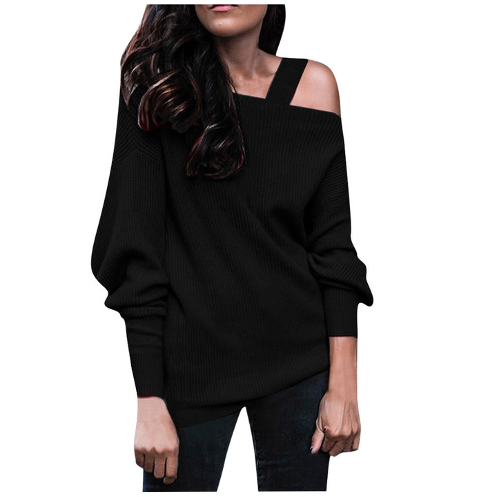 Long Sleeve Solid Color Rib Fabric Shoulder-baring Sweater Sweater-Blouses & Shirts-Zishirts