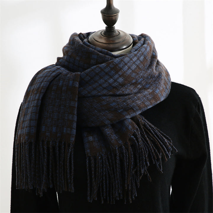 Women's New Thickened Warm Tassel Plaid Cashmere Scarves-Scarves & Wraps-Zishirts