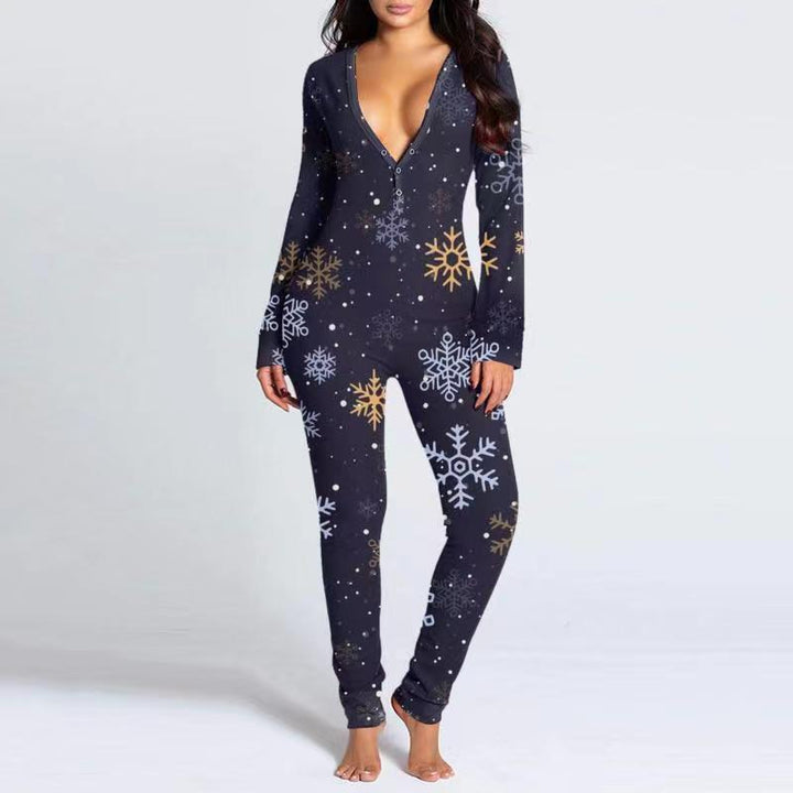 Printed Button Tight Jumpsuit For Women-Women's Outerwear 2023-Zishirts