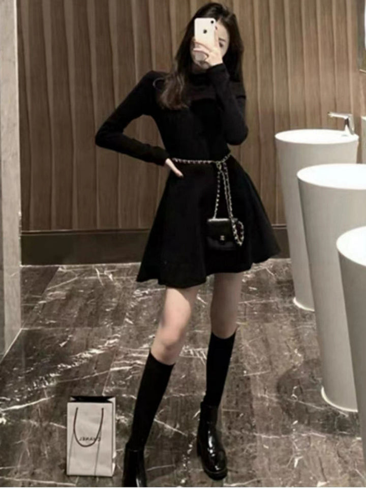 Autumn And Winter Half-high Collar Waist Trimming Short Coat Inner Wear Dress High-grade Bottoming Ladies-Women's Outerwear 2023-Zishirts