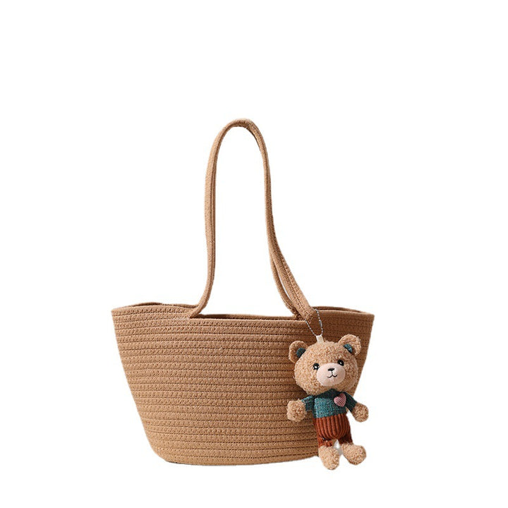 Women's Fashion Casual Cotton Thread Shoulder Straw Bag-Women's Bags-Zishirts