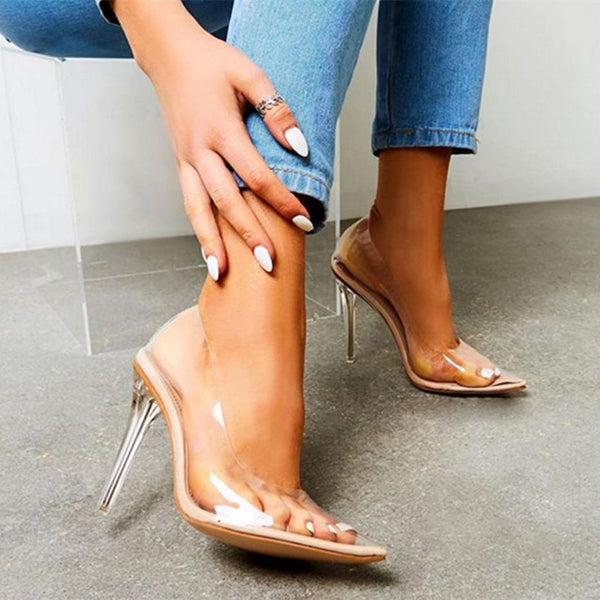 Women's Transparent Pumps Pointed Low-cut Stiletto Heel-Womens Footwear-Zishirts