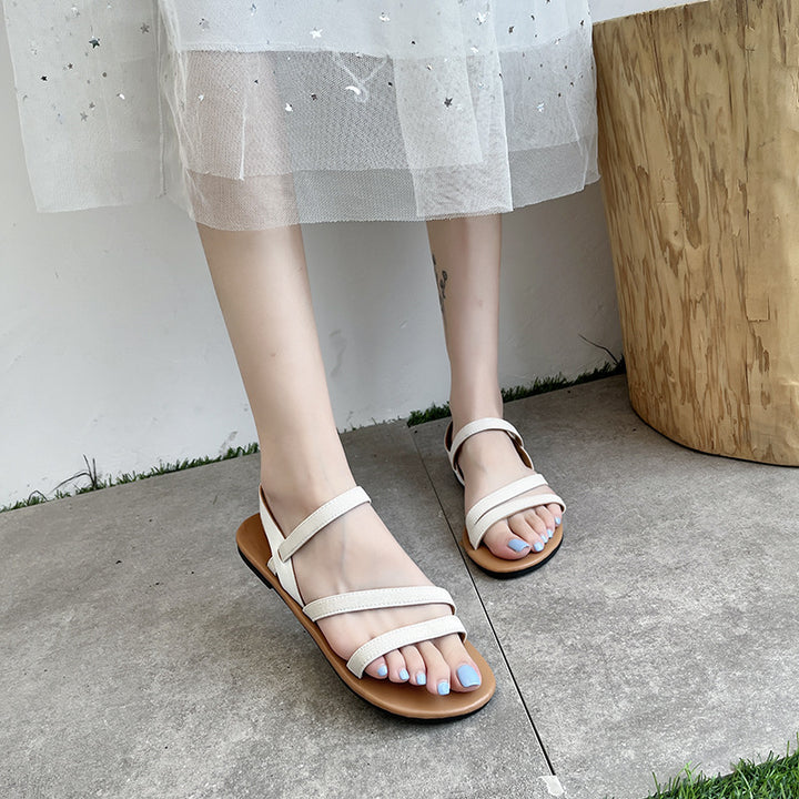 Fashion Cross Buckle Sandals Roman Flat Sandals Women's Shoes-Womens Footwear-Zishirts