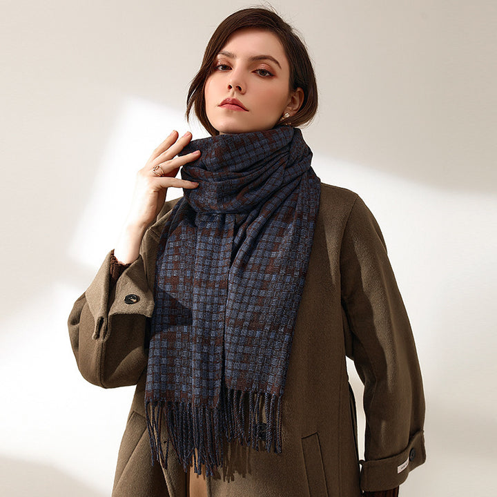 Women's New Thickened Warm Tassel Plaid Cashmere Scarves-Scarves & Wraps-Zishirts