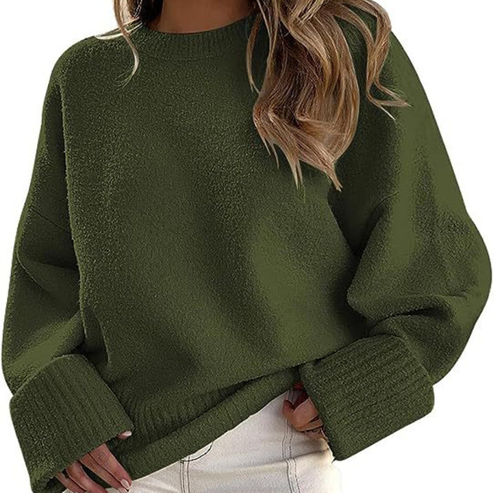 Women's Fashion Casual Round Neck Long Sleeve Plush Sweater Top-Sweaters-Zishirts