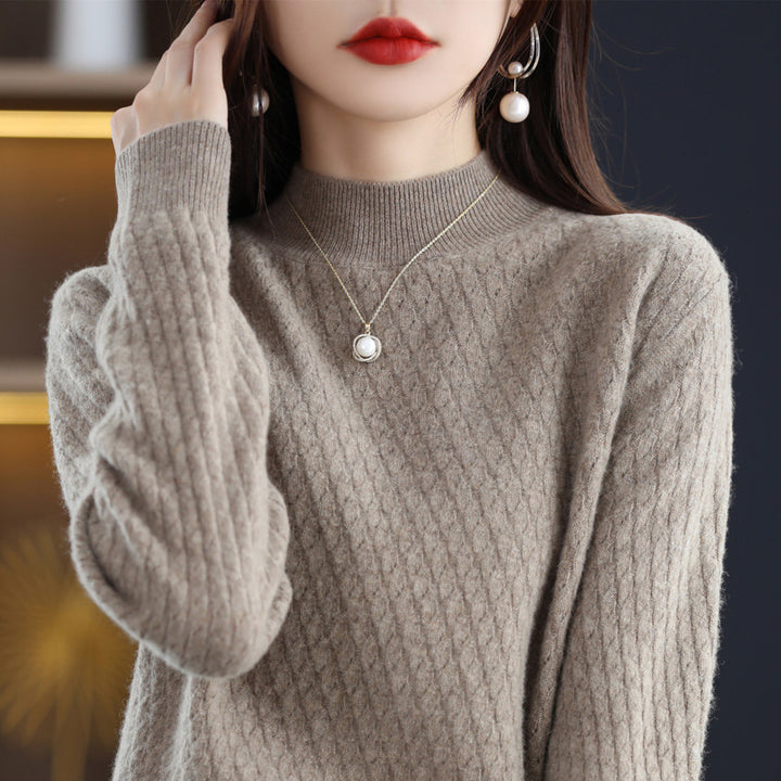 100 Pure Wool Women's Half Turtleneck Knitted Bottoming Shirt Sweater-Sweaters-Zishirts