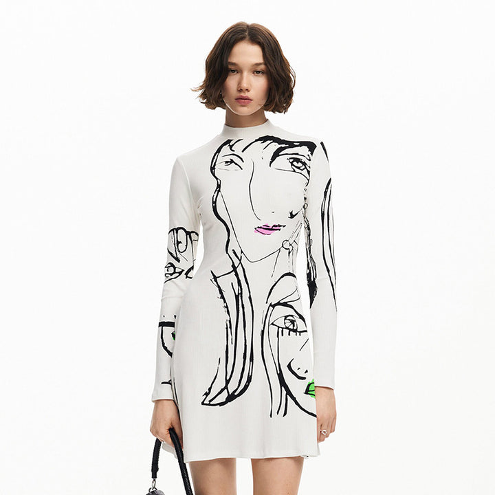 Women's Positioning Portrait Line Printing Dress-Lady Dresses-Zishirts