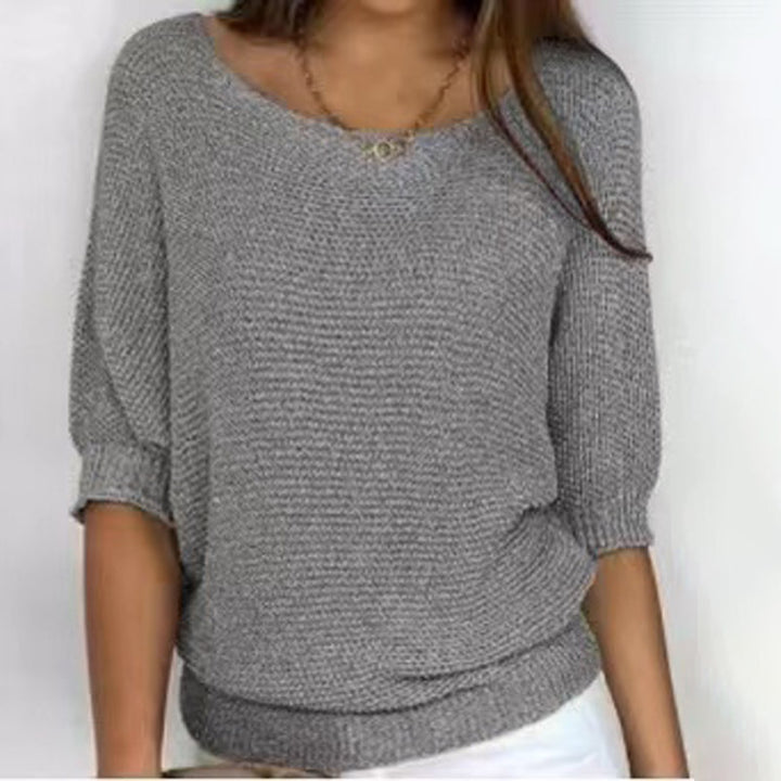 Solid Color Round Neck Sweater Women's-Sweaters-Zishirts