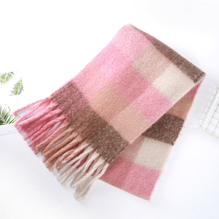 Female Fringe Thickening Warm Plaid Scarf-Scarves & Wraps-Zishirts