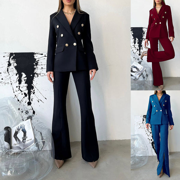 Women's Niche Design Zipper Bell-bottom Pants Small Suit Business Suit-Suits & Sets-Zishirts