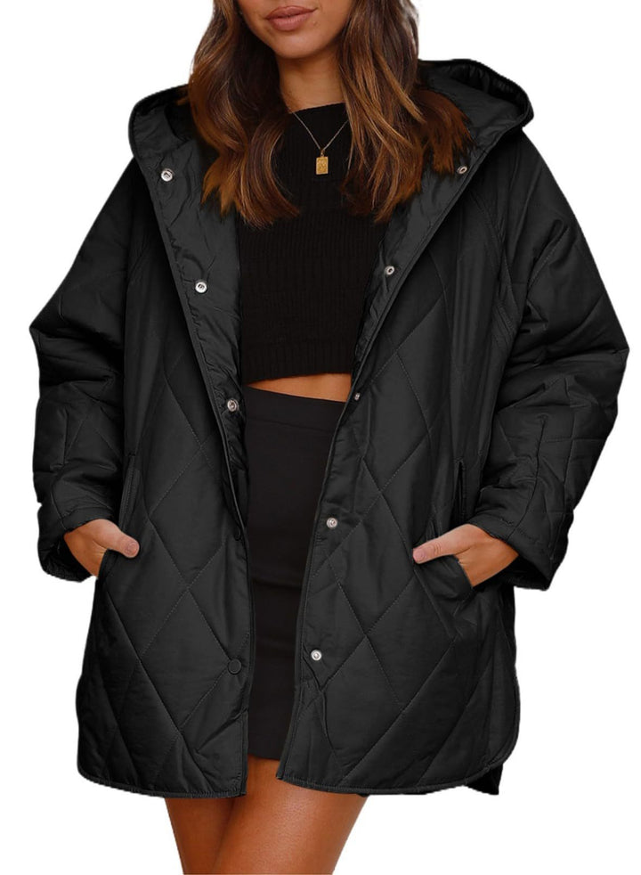 Diamond Quilted Hooded Lightweight Jacket For Women-Jackets-Zishirts