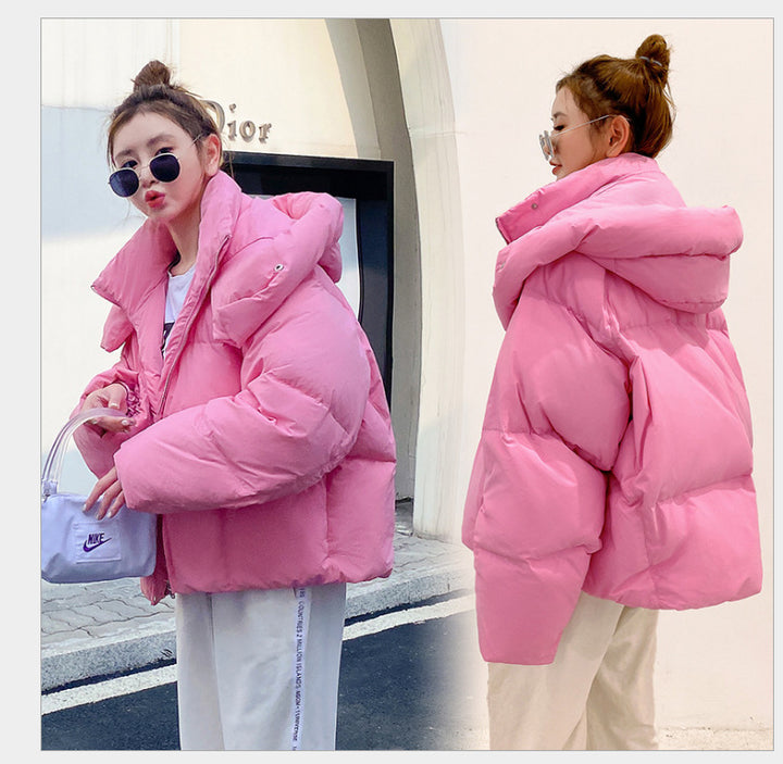 Puffy Hooded Bread Short Cotton-padded Jacket For Women Thick Loose-Women's Outerwear 2023-Zishirts