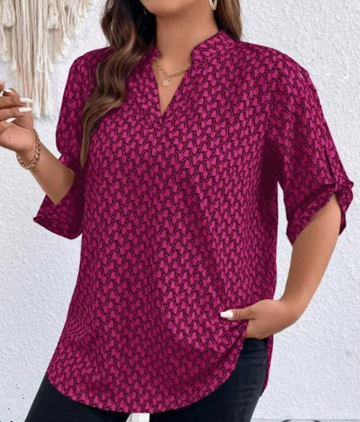 Loose Plus Size Print Hemming Sleeve Button-free Shirt-Womens 2024 March-Zishirts