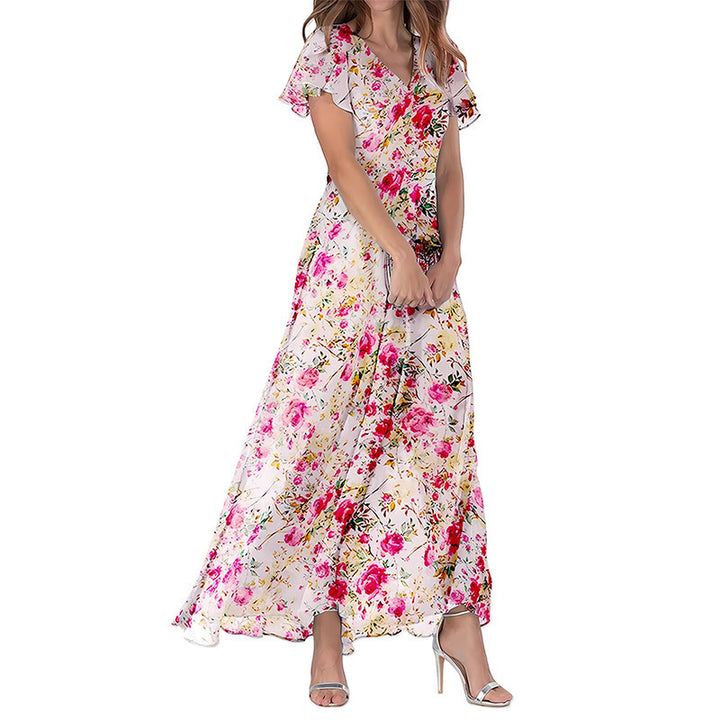 Women's Short Sleeve Printed Chiffon Dress-Lady Dresses-Zishirts