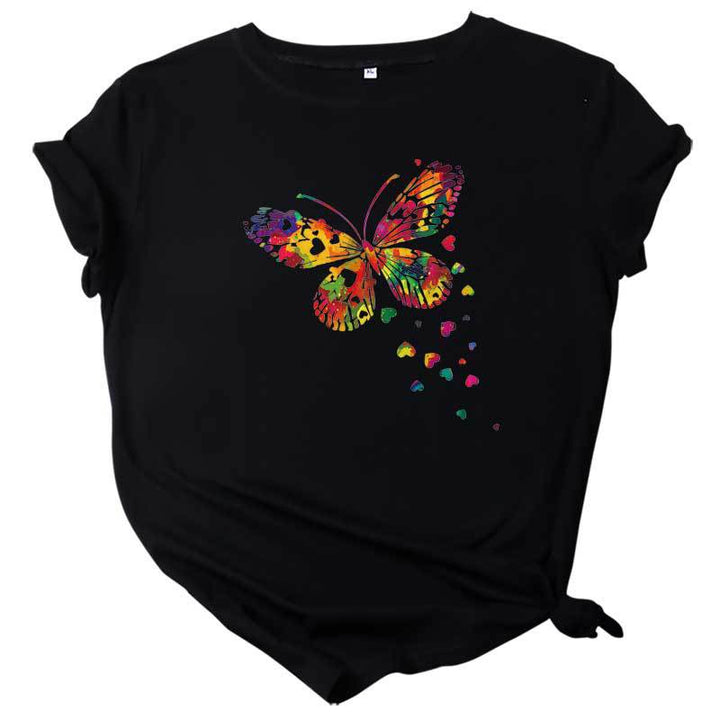 Women's Fashion Casual Heart Butterfly Printed Cotton Round Neck Short Sleeve-Women's Outerwear 2023-Zishirts