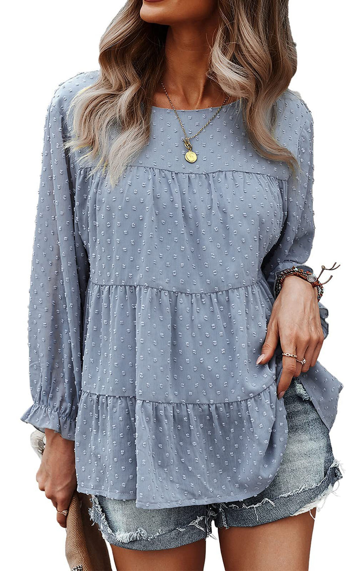 Loose Chiffon Shirt Round Neck Ruffle Top-Women's Outerwear 2023-Zishirts