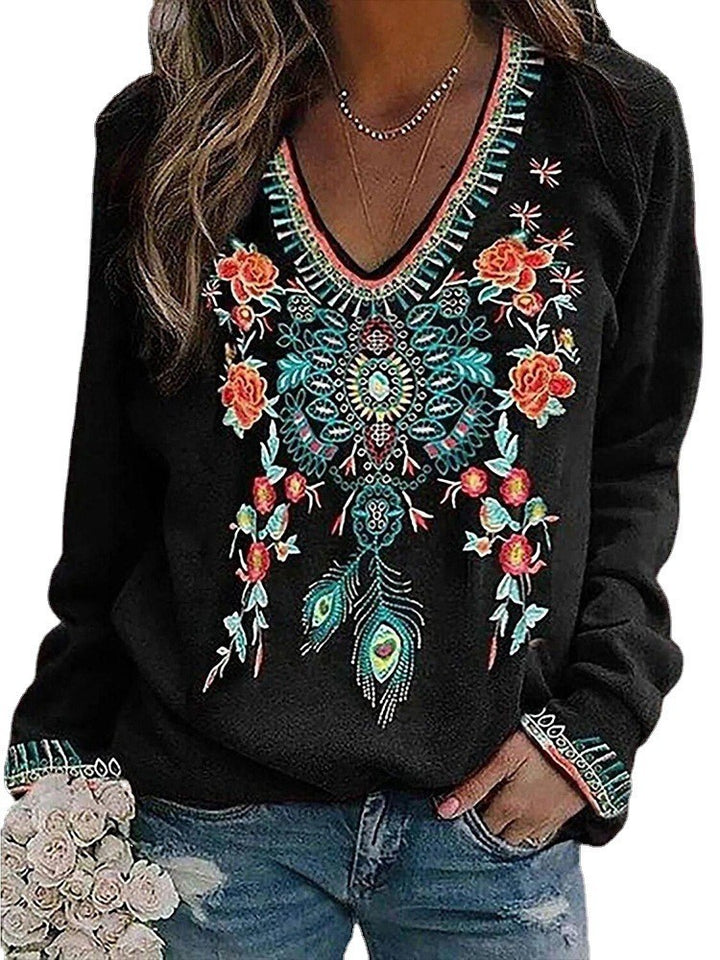 Lapel Ethnic Style Spring And Autumn Long Sleeve Bottoming Shirt-Blouses & Shirts-Zishirts