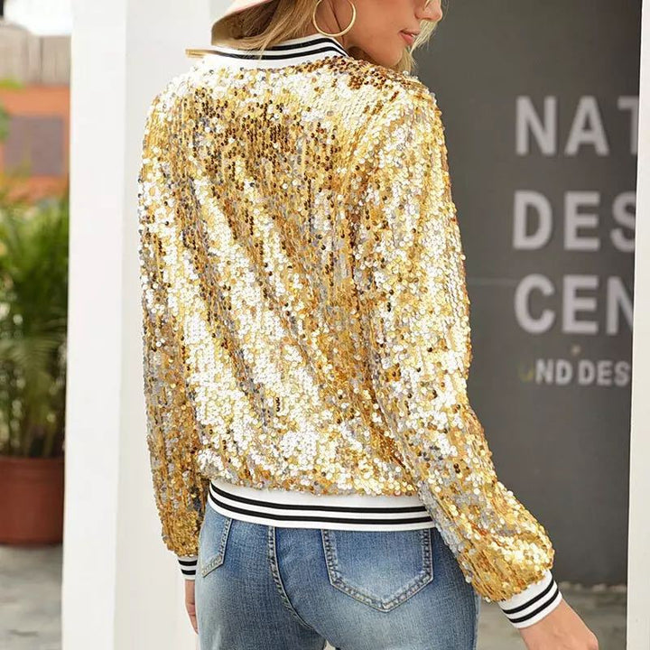 Fashion Colorblock Sequins Short Casual Jacket-Women's Outerwear 2023-Zishirts