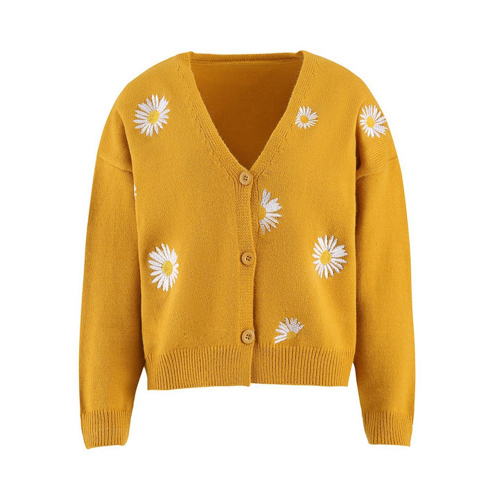 Women's Single Breasted Sweater Chrysanthemum Embroidered Cardigans Coat Clothes-Sweaters-Zishirts