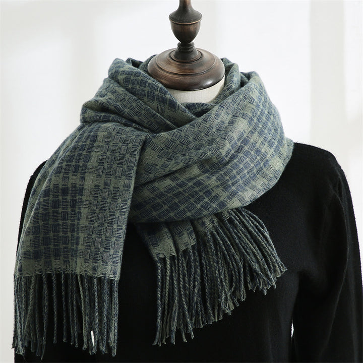 Women's New Thickened Warm Tassel Plaid Cashmere Scarves-Scarves & Wraps-Zishirts