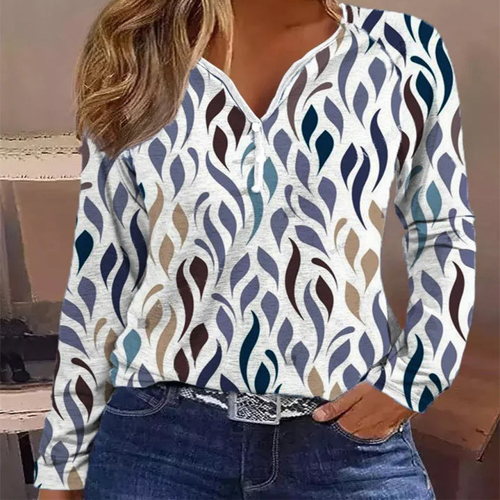 Casual Printed Long-sleeved T-shirt Top-Blouses & Shirts-Zishirts