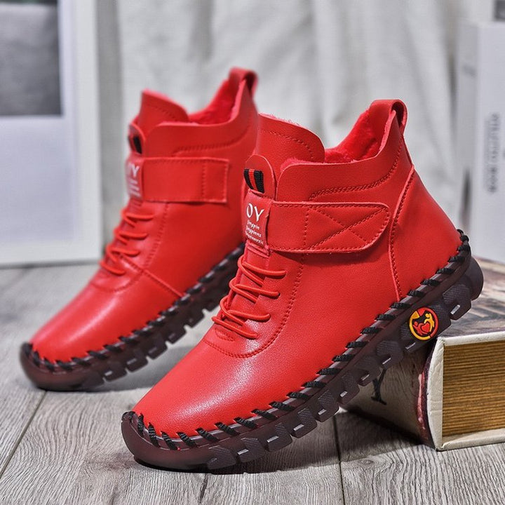 Women Snow Boots Winter Warm Lace Up Plush Ankle Boots With Sewing Thread Design New Waterproof Non-slip Platform Cozy Shoes-Womens Footwear-Zishirts