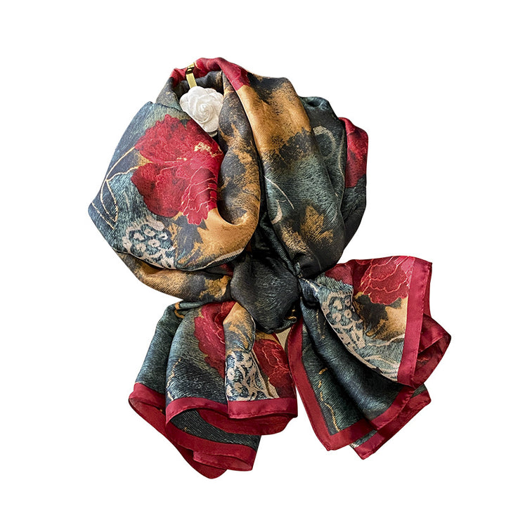 Flower Lightweight Sunscreen Imitated Silk Scarves-Scarves & Wraps-Zishirts