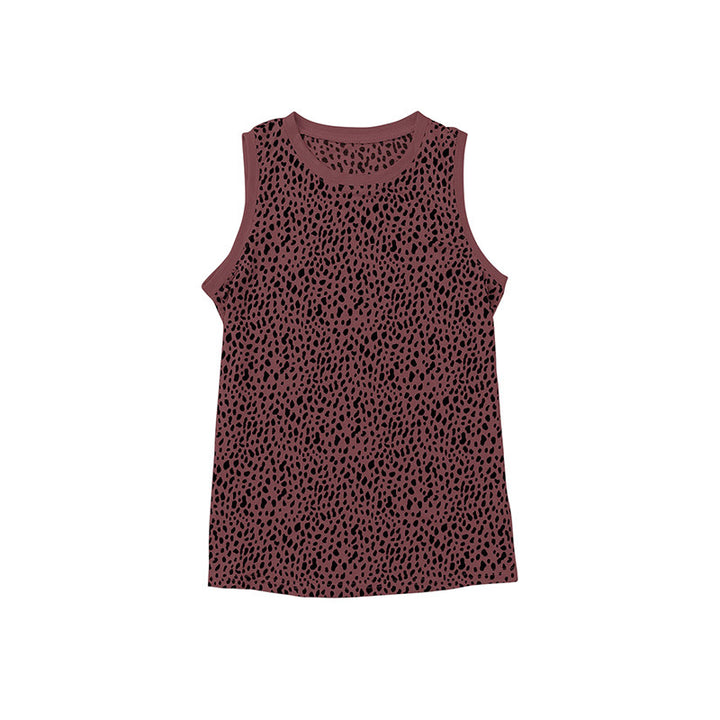 Leopard Print Round Neck Sleeveless Vest For Women-Blouses & Shirts-Zishirts