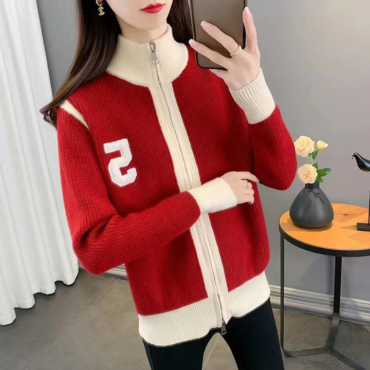 New Korean Style Loose High Collar Knitwear Sweater Cardigan Women's Zipper Coat-Women's Outerwear 2023-Zishirts