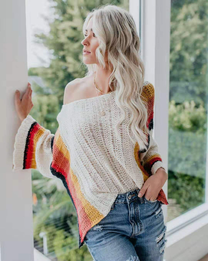 Hollow Out Beach Shirt With Knitted Rainbow-Sweaters-Zishirts