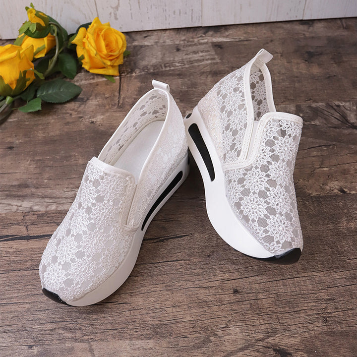 Lace Mesh Shoes Women Flats Inner Heightened Platform Casual Shoes-Womens Footwear-Zishirts