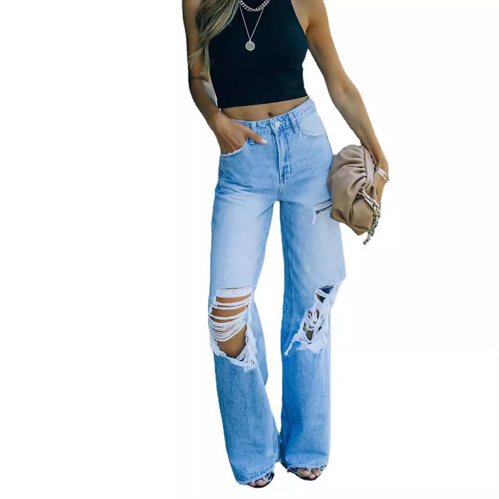 Women's Jeans Ripped Wide Leg Pants-Woman Jeans-Zishirts