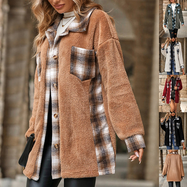 Plaid Woolen Coat Fashion Lapel Single-breasted Mid-length Coat Women's Clothing-Jackets-Zishirts