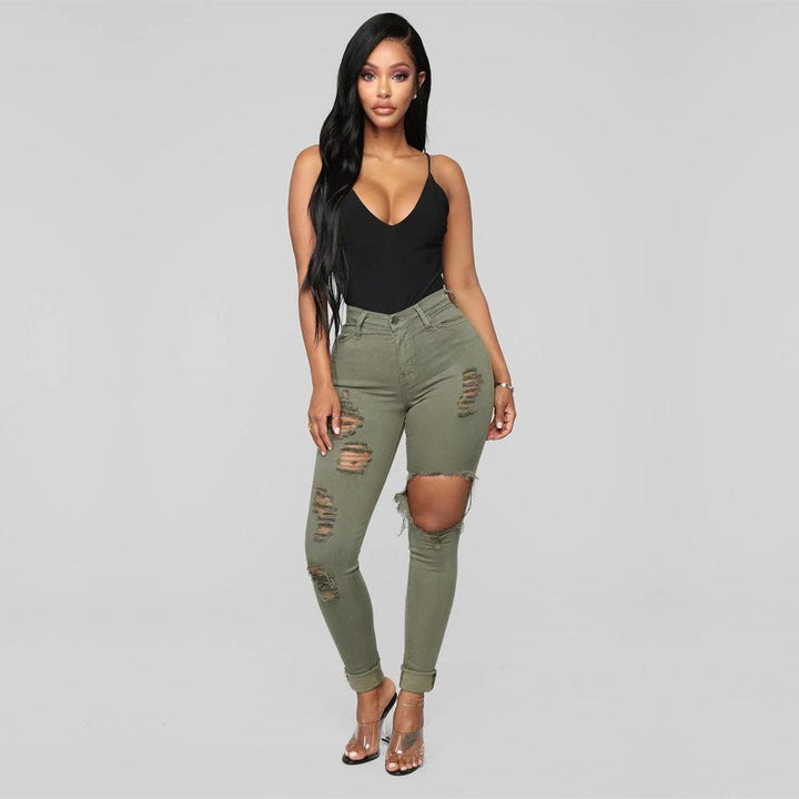 Women's Casual Knee Ripped Jeans-Woman Jeans-Zishirts