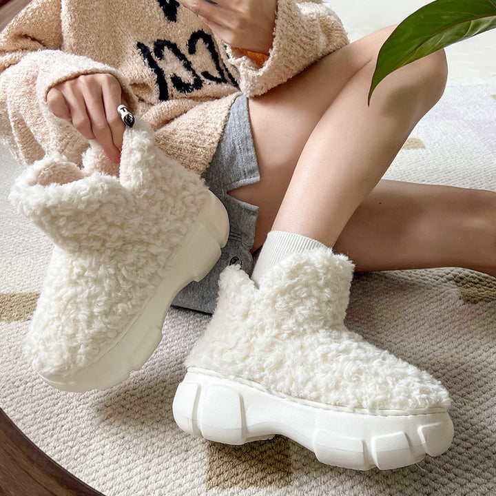 Winter Cashmere Snown Boots With 6cm Platform Warm Plus Velvet High-top Fleece Cotton Shoes Women Outdoor Indoor House Plush Shoes-Womens Footwear-Zishirts