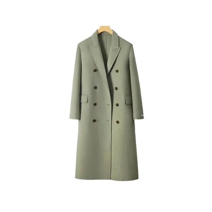 Socialite Style Matcha Green Woolen Coat For Women-Jackets-Zishirts