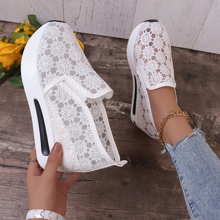 Lace Mesh Shoes Women Flats Inner Heightened Platform Casual Shoes-Womens Footwear-Zishirts