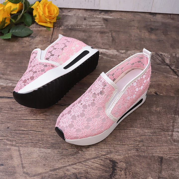 Lace Mesh Shoes Women Flats Inner Heightened Platform Casual Shoes-Womens Footwear-Zishirts