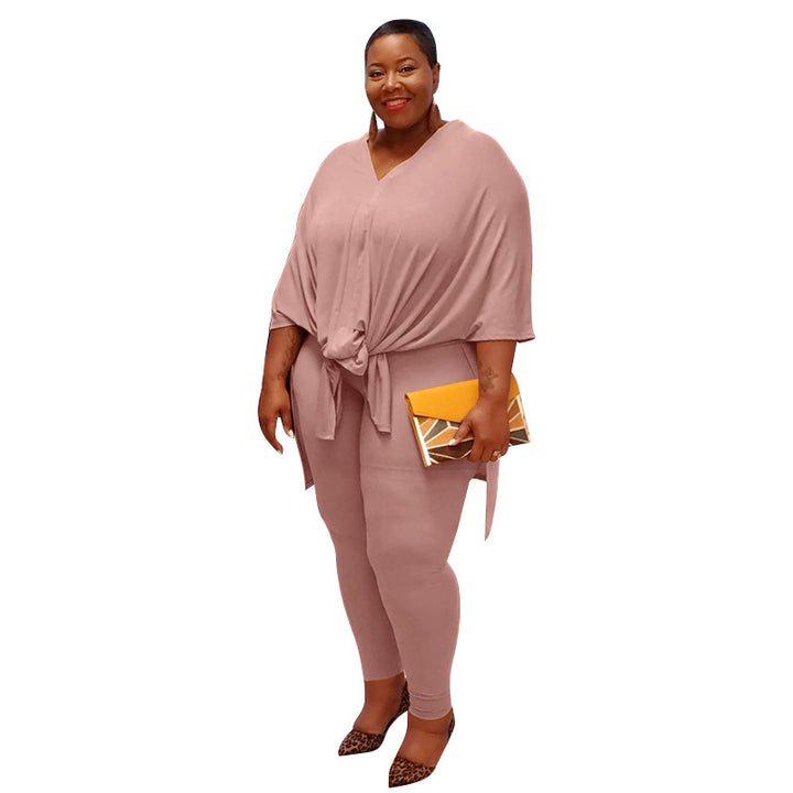 Solid Color Loose Casual Plus Size Women's Clothing Suit-Suits & Sets-Zishirts