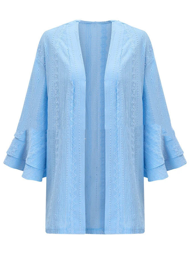 Casual Solid Color Loose Smocking Jacquard Cardigan Top-Sweaters-Zishirts