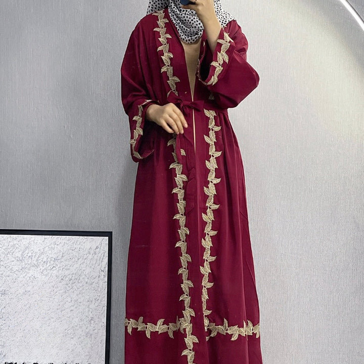 Women's Long Dress Dubai Embroidered Lace Cardigan Robe-Womens 2024 March-Zishirts