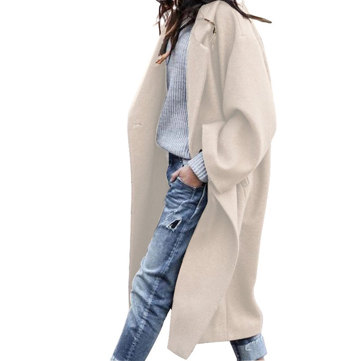 Casual Long Jacket With Pockets Solid Color Single Breasted Lapel Woolen Coat For Women Warm Winter Clothing-Women's Outerwear 2023-Zishirts