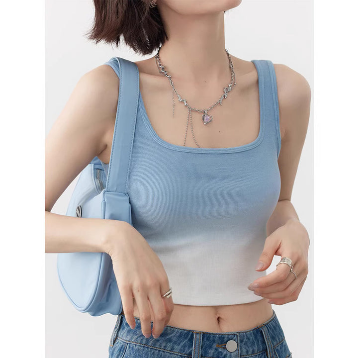 Gradient Color Outer Wear Strappy Sleeveless Tank Top-Blouses & Shirts-Zishirts