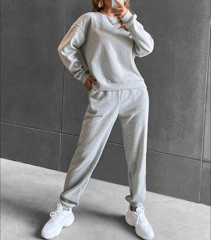 Women's Solid Color Long Sleeve Crew Neck Casual Fashion Sports Sweater Suit-Womens 2024 March-Zishirts