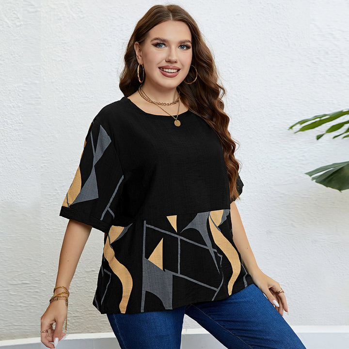 European And American Round Neck Art Printed Top Loose Casual-Women's Outerwear 2023-Zishirts