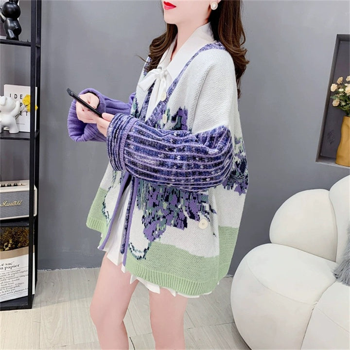 Retro Ethnic Style Knitted Cardigan For Women Loose Sweater Coat-Sweaters-Zishirts