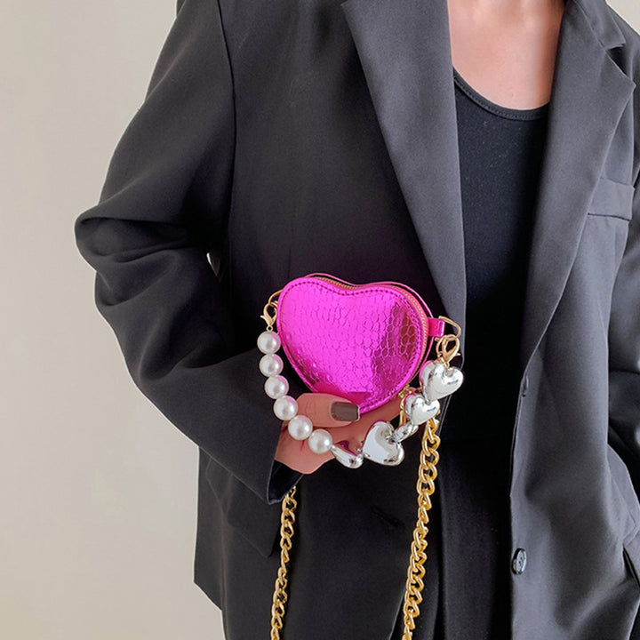 Mini Love-shape Pearls Handbag 2023 Fashion Cute Chain Lipstick Bag Women's Bright Candy Color Shoulder Messenger Bag-Women's Bags-Zishirts