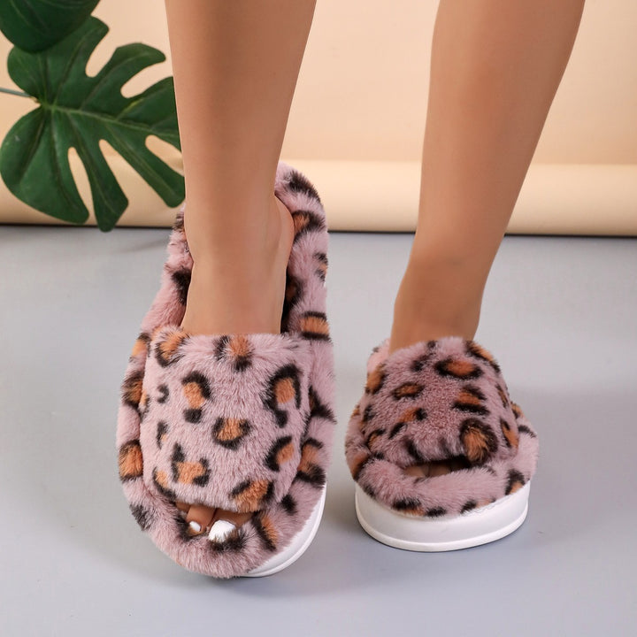 Fashion Winter Slipper Leopard Print Thick-soled Warm Fur Slippers Home Indoor And Wutdoor Shoes-Womens Footwear-Zishirts